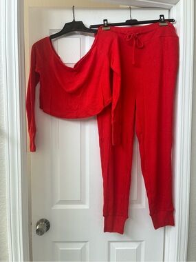 Urban Outfitters Red Ribbed Knit Pajama/Lounge Set